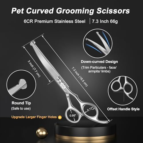 CIICII Dog Grooming Scissors Kit, 7 Inch Safety Pet Cat Shears Set (Silver) - Image 3