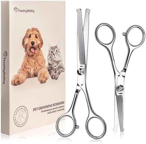 Pet Grooming Scissors Set - Round Tip Shears for Dogs & Cats by FreshlyBailey
