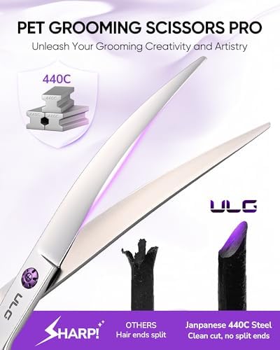 ULG 30° Curved Dog Grooming Scissors 440C Stainless Steel, 7.5" Professional Pet Grooming Shears with Reversible Butterfly Handles, Dog Scissors for Grooming Face, Eyes, Paws & Body - Image 2