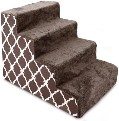 Best Pet Supplies Dog Stairs & Steps - Foam Steps for Small Dogs & Cats, Non-Slip Indoor Balanced Pet Step Support, Dog Ramp, No Assembly, Brown Lattice Print, 4-Step (18-inch Height) by BestPetSuppliesLLC