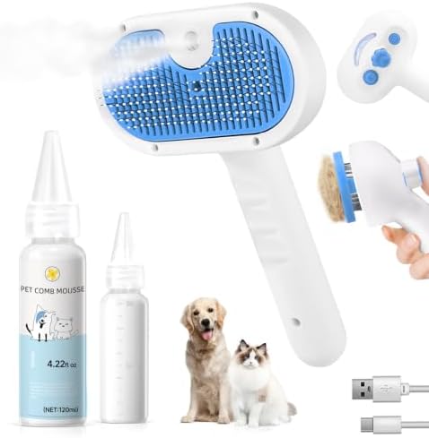 Pet Steam Brush for Dog, cat brushes for indoor cats - 1 Waterless Shampoo by LetsFeedPetPremiumCollectio
