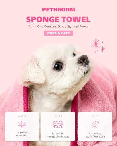 PETHROOM Pink Ultra Absorbent Pet Towel for Dog & Cat (Medium) 15.7"x31.5" - Image 2