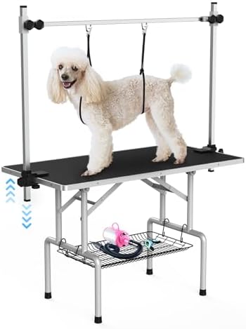 Lyromix 42'' Foldable Dog Grooming Table with Arms/Nooses/Mesh Tray, Black by Lyromix