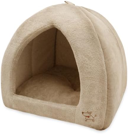 Best Pet Supplies Cat Bed for Indoor Cat, Domed Tent House with Removable Pillow, Covered Cat Cave for Small Dog, Puppies and All Breeds of Cats - Tan, 19 x 19 x H:19" by BestPetSuppliesLLC