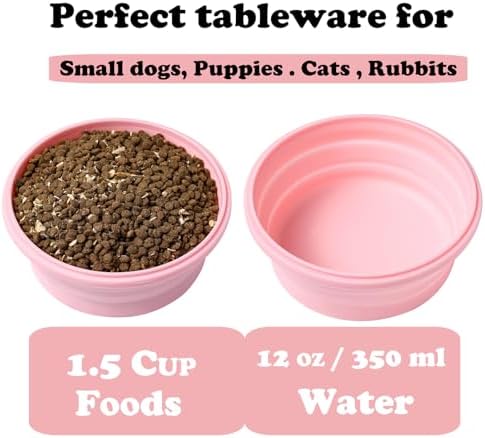 Joyinjojo Collapsible Dog Bowls with Lids, 2 Pack Portable Travel Dog Bowls for Small Medium Large Dogs, Silicone Foldable Outdoor Dog Cat Food Water Bowls for Camping Hiking Road Trip, Pink 12 oz - Image 3
