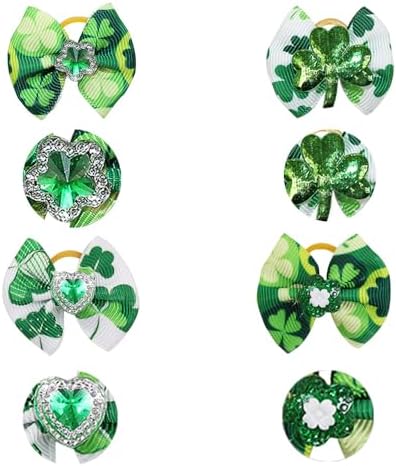 20Pcs/10 Pairs St. Patrick's Shamrock Yorkie Dog Puppy Hair Bows with Rubber Bands Hair Accessories Bow Pet Grooming Cute Irish Holiday Pet Small Hair Bowknot (St. Patrick's Day) - Image 4