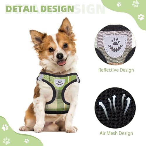 KOOLTAIL Dog Harness and Leash Set for Small Medium Dogs, Step in No Pull Soft Mesh Dog Harness Comfort Padded Pet Vest, Adjustable Reflective Easy Walking Puppy Cats Harness Training, Plaid Green XS - Image 4