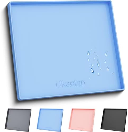 22" x 19" Extra Thick Silicone Mat Waterproof with Raised Edge, Blue by ukeetap
