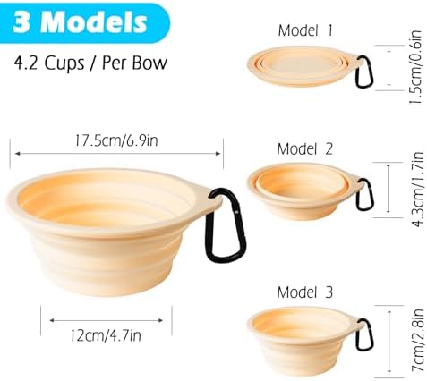 PetBonus 2-Pack Large Silicone Collapsible Dog Bowls, 34oz/1000ml BPA Free Portable Foldable Travel Bowl for Pet Cat, Food Water Feeding Dish for Camping with 2 Carabiners (Light Mint, Beige Cream) - Image 3