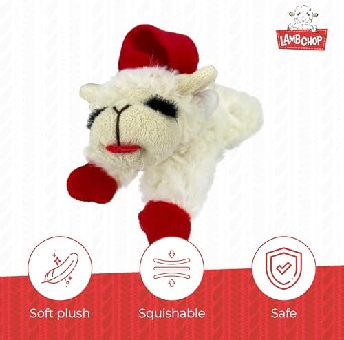 Multipet Lamb Chop Dog Plush Toy with Santa Hat - Squeaky Toy - Image 3
