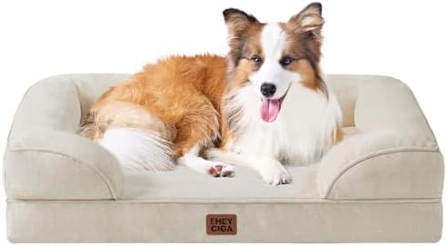 EHEYCIGA Orthopedic Dog Beds for Large Dogs, Waterproof Memory Foam Large Dog Bed with Sides, Non-Slip Bottom and Egg-Crate Foam Pet Couch Bed with Washable Removable Cover, Beige by EHEYCIGA