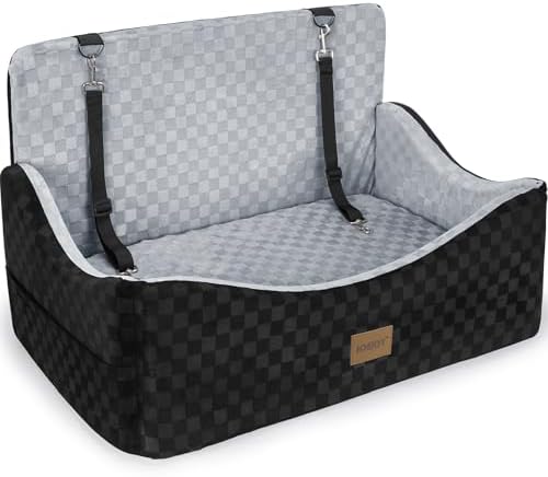 JOEJOY Dog Car Seat for Medium/Large Dogs - Reversible Dual-Sided Travel Dog Car Bed with Memory Foam, Washable Pet Booster Seat for Do gs up to 55 lbs or 2 Small Dogs, 2 Safety Leashes, Grey by JOEJOY