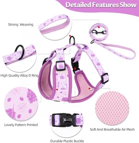 Dog Harness and Leash Set, Adjustable Dog Harness, Dog Leash, No Pull No Choke Puppy Harnesses for Walking Training for Small Medium Pet (Wines, L(Chest 18.5-27.1", Neck 14.5-20.1")) - Image 4