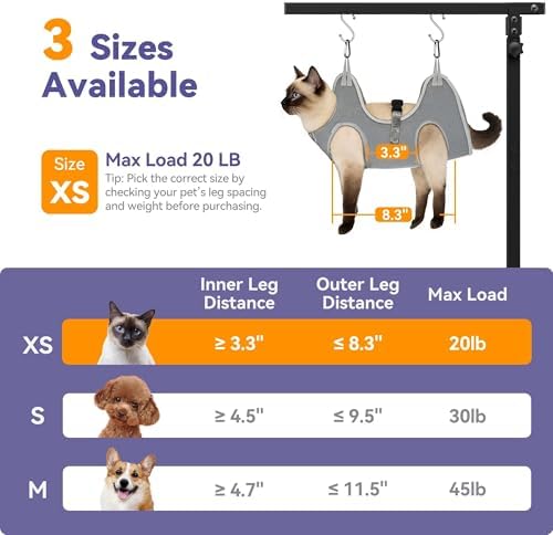 niffgaff Adjustable Dog Grooming Arm with Clamp, 26″–40″ Height, XS Hammock with Back Buckle, No-Sit Grooming Restraint for Small Cats & Dogs - Image 2