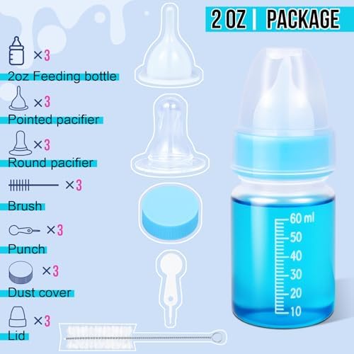 ASEVAT 2 oz 3Pack Kitten Bottles for Nursing,Puppy Bottles for Nursing Puppy Milk, Anti-Choking Puppy Feeder Design,with 4pcs Replaceable and Reusable Silicone Nipples - Image 2