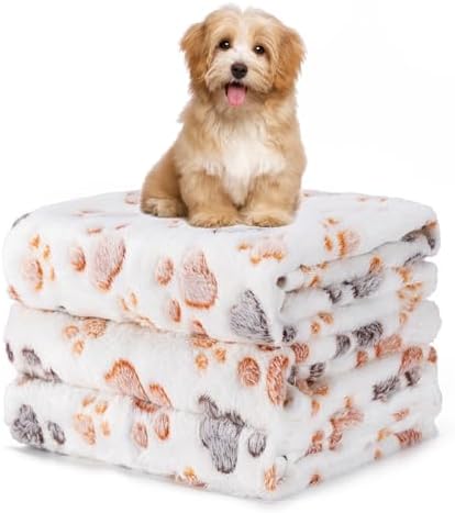 1 Pack 3 Blankets Fluffy Premium Fleece Soft Pet Blanket Flannel Throw for Cat Dog Puppy (Large 41x31'', Paw-White) by Unknown