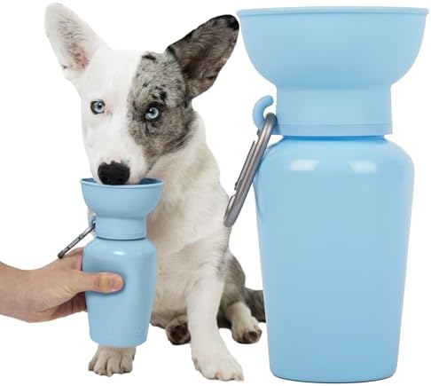 Springland 20oz Flip Portable Dog Water Bottle with Collapsible Bowl, Blue by Springland