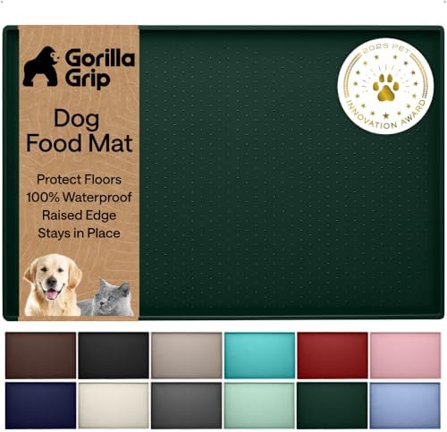 GORILLA GRIP Dog Food Mat, 100% Waterproof Silicone, 26x17 Hunter Green by GorillaGrip