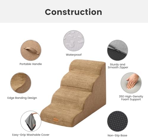 Gardner Pet Dog Stairs for Small Dogs 19.7" H, 4-Step Brown Curved Pet Stairs, Dog Steps for High Bed (18-24 in), Couch with Durable Non-Slip Waterproof Fabric Cover and CertiPUR-US Certified Foam - Image 3