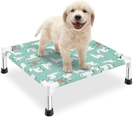Cute Alpaca Print Elevated Dog Bed - Portable Cooling Pet Cot for Small Dog by Modorki