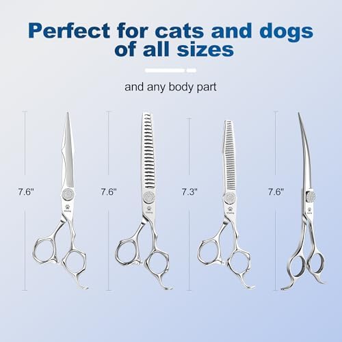GLADOG Luxury Dog Grooming Scissors Set - 7" Straight, 6.5" Thinning, 7" Chunkers, 7" Curved - 9CR Steel, Silver Luxe, Right Hand, Plastic Handle, 4 Count - Image 6