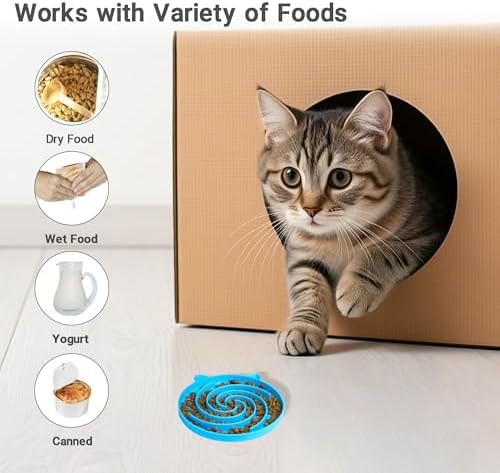 Bifeaw Slow Feeder Cat Bowl, Easy to Clean Silicone Bowl, Ideal for Dry and Wet Food (Yellow and Blue) - Image 3