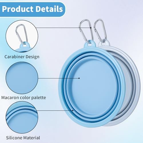 SLSON Collapsible Dog Bowl, 2Pack Macaron Color Pet Travel Bowls Silicone Foldable Water Feeder Dish for Small to Large Dogs Cat Walking Hiking Camping (Macaron Blue and Light Grey, Large) - Image 4