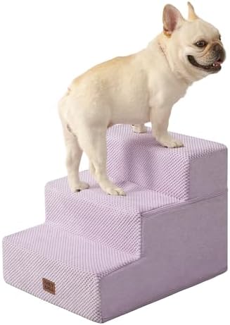 EHEYCIGA Dog Stairs for Small Dogs 13.5" H, 3-Step Dog Steps for Cats, Lilac by EHEYCIGA