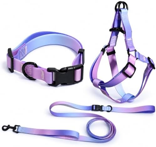 Dog Collars, Harnesses & Leashes Set, 3-Piece Waterproof PVC Collar and Leash Set with Adjustable Harness, 86.61-Inch 3-Way Hands-Free Leash for Medium Dogs, Walking, Jogging & Training by Unknown