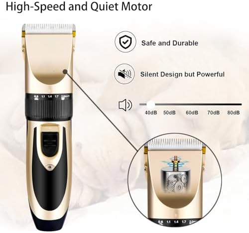 Highdas Dog Clippers for Grooming Low Noise, Cordless Electric Dog Grooming Kit Clippers Rechargeable, Quiet Dog Shaver, Pet Hair Trimmer Kit for Dogs & Cats (Gold) - Image 4