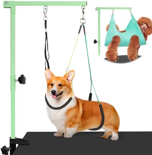 getlstub Dog Grooming Arm with Pet Grooming Hammock, 35" Pet Grooming Table Arm with Adjustable No Sit Haunch Holders, Dog Grooming Stand with Loop Noose for Small and Medium Pets, Green by SimpleSolutionsforCozyHome