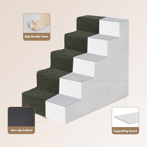 EHEYCIGA Dog Stairs for High Bed 25" H, Extra Wide Dog 5-Step, Military Green - Image 5