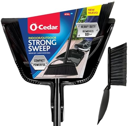 O-Cedar Strong Sweep Broom and Dustpan Set with Detail Brush | Indoor Outdoor Heavy Duty Stiff Bristle Broom | Step-On Dust Pan by Unknown
