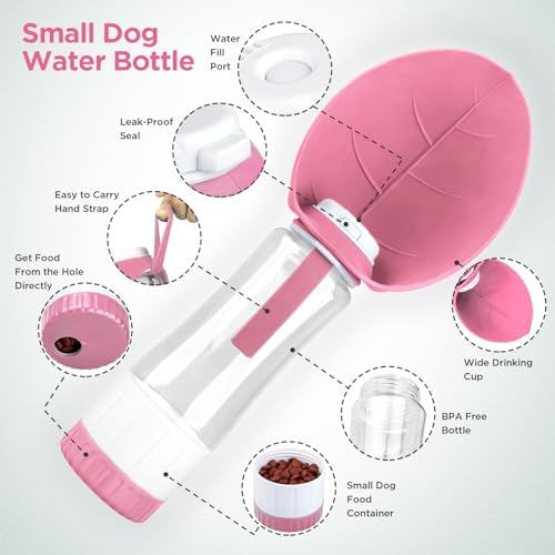 Uppetly Dog Water Bottle, Pet Water Bottle with Food Container and Drinking Feeder, Leak Proof, BPA-Free, Portable Foldable Puppy Water Cup Dispenser for Outdoor Walking, Travel, Hiking Large Pink - Image 2