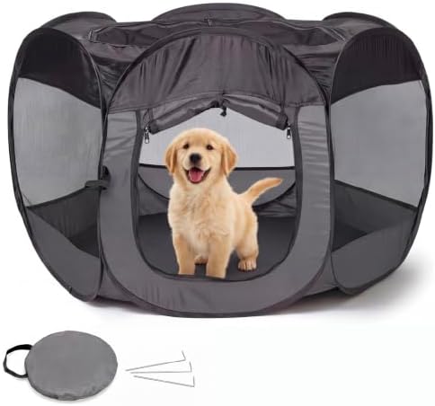 FurHaven Soft-Sided Dog & Cat Playpen, Portable Foldable Indoor & Outdoor Pet Playpen with Mesh Windows & Zippered Door, Gray, Small by FurHaven