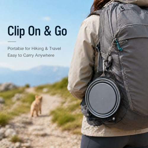 Double Collapsible Dog Bowls for Travel, Food and Water Set with Clip, Gray - Image 7