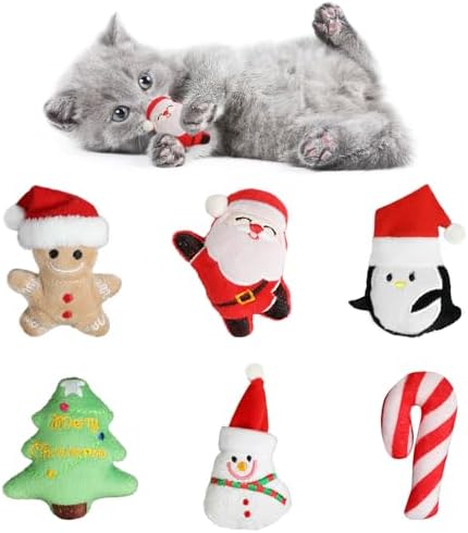 FOIMAS 6pcs Christmas Catnip Toys,Xmas Cat Toys Plush Santa Claus Snowman Tree Interactive Chew Bite Toys for Cat Kitten Indoor by FOIMAS