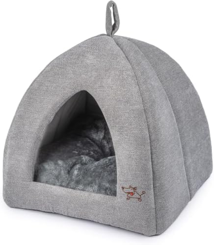 Best Pet Supplies Cat Bed for Indoor Cat, Domed Tent House with Removable Pillow, Covered Cat Cave for Small Dog, Puppies and All Breeds of Cats - Gray, 20 x 20 x H:22" by BestPetSuppliesLLC