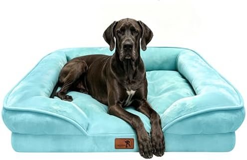 Spotted Play Orthopedic Dog Bed with Sides - Sofa Beds for Extra Large Dogs, Supportive Foam Pet Couch Bed with Washable Removable Cover, Waterproof Lining and Non-Slip Bottom, Ice Blue - XXL by Spotted+Play