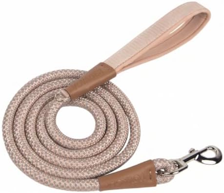 Voyager by Best Pet Supplies Round Rope Reflective Dog Leash - Soft Neoprene Handle & Tangle-Free Hook - Heavy Duty, Strong Durable Lead for Large/Medium/Small Dogs - Khaki, 3/8” x 5' by BestPetSuppliesLLC