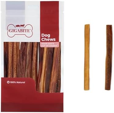 GigaBite Bully Sticks for Dogs All Natural Beef Pizzle Dog Chews, Odor & Rawhide Free Dog Treats, Long Lasting High Protein Chews Digestible Dental Dog Treat - Sticks (Medium Half-Cut 6"), Pack of 20 by BestPetSuppliesLLC