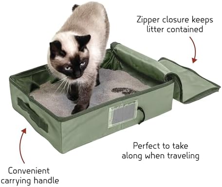 SportPet Designs Portable Travel Litter Box for Cats, Large Collapsible with Zippered Lid, Water-Resistant & Leak-Resistant Cat Litter Tray for Travel, Green - Image 2