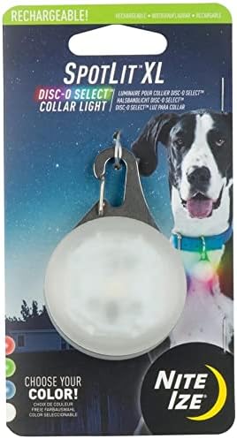 Nite Ize SpotLit XL Rechargeable Collar Light - Disc-O Select - Clip-On Pet Accessory for Nighttime Visibility - Color-Changing LED - Stainless Steel Carabiner Clip - Weather-Resistant by NiteIze