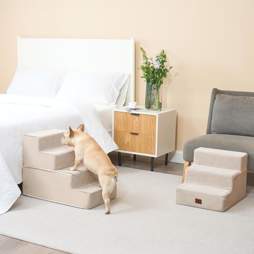 EHEYCIGA Dog Stairs for Bed 18" H, 4-Step Dog Steps for High Bed, Beige - Image 4