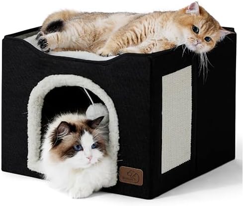 Bedsure Cat House Bed for Indoor Cats with Fluffy Ball and Scratch Pad by BEDSURE