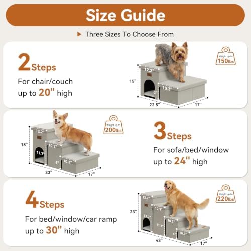 Zerbuger Dog Stairs with Storage, Beige 4 Steps Dog Ramp with Condo for Bed - Image 2