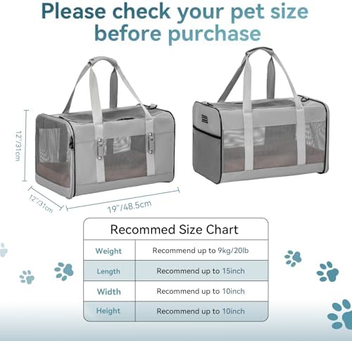 Petsfit Travel Pet Carrier for Large Cats (up to 20 lbs), Soft-Sided Dog Car Travel Carrier with Patented Buckle and Soft Padding, Ideal for Car Road Trips,19X12X12 Inch,Grey - Image 4