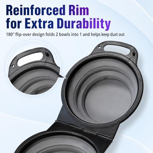 Double Collapsible Dog Bowls for Travel, Food and Water Set with Clip, Gray - Image 3