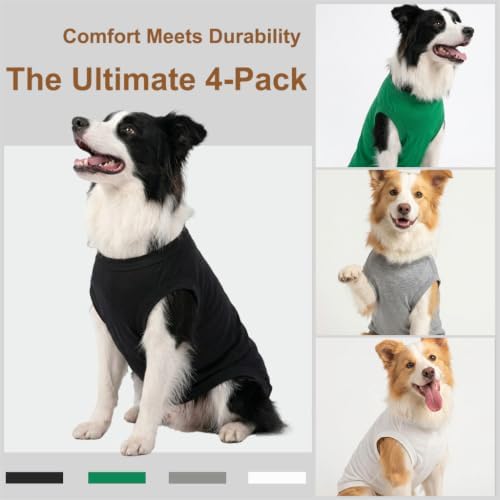 Chol&Vivi Plain Dog Shirt, 4pcs Blank Cotton Shirts Fit for Extra Small to Extra Large Size Dogs, Sleeveless Apparel Soft and Lightweight, Tank Top for All Breeds, Black/Grey/White/Dark Green, Large - Image 2