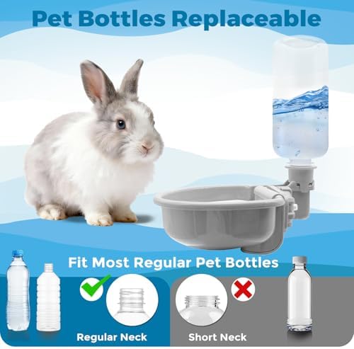 VANNON Gravity Pet Water Bowl, 16oz Anti-Splash Crate Dispenser, Grey - Image 2